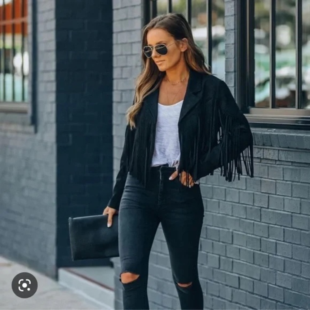 Sueded black fringe jacket